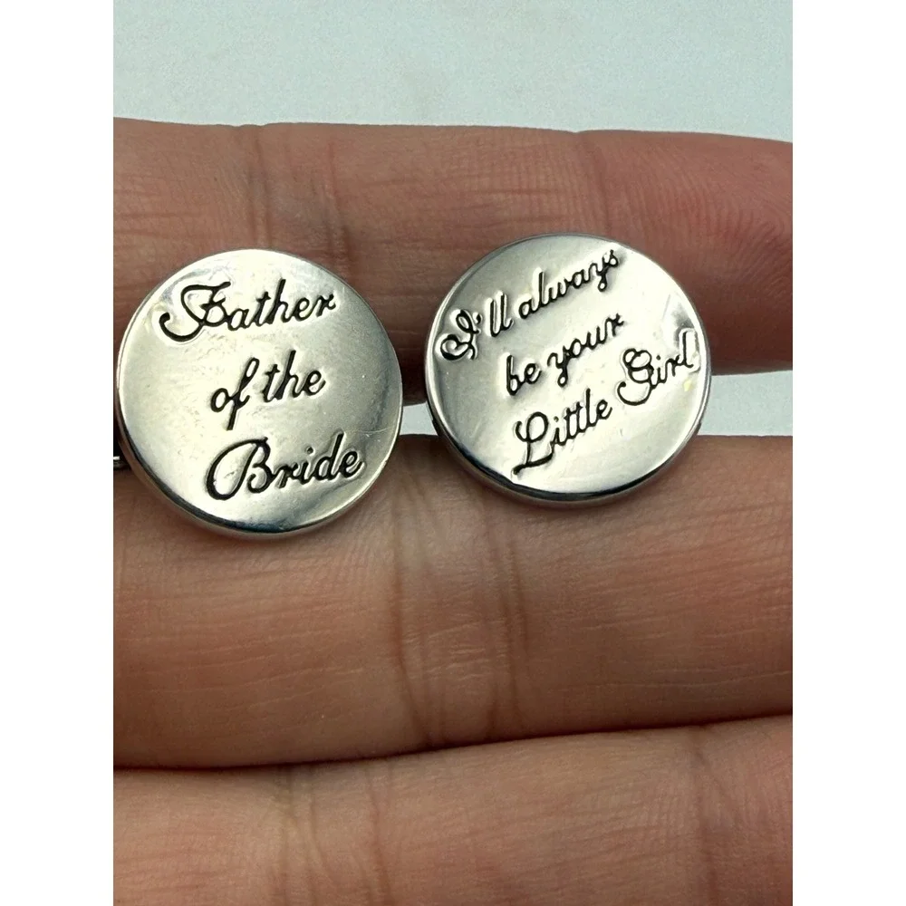 Father of the Bride Cufflinks Silver Tone I'll Always Be Your Little Girl Round